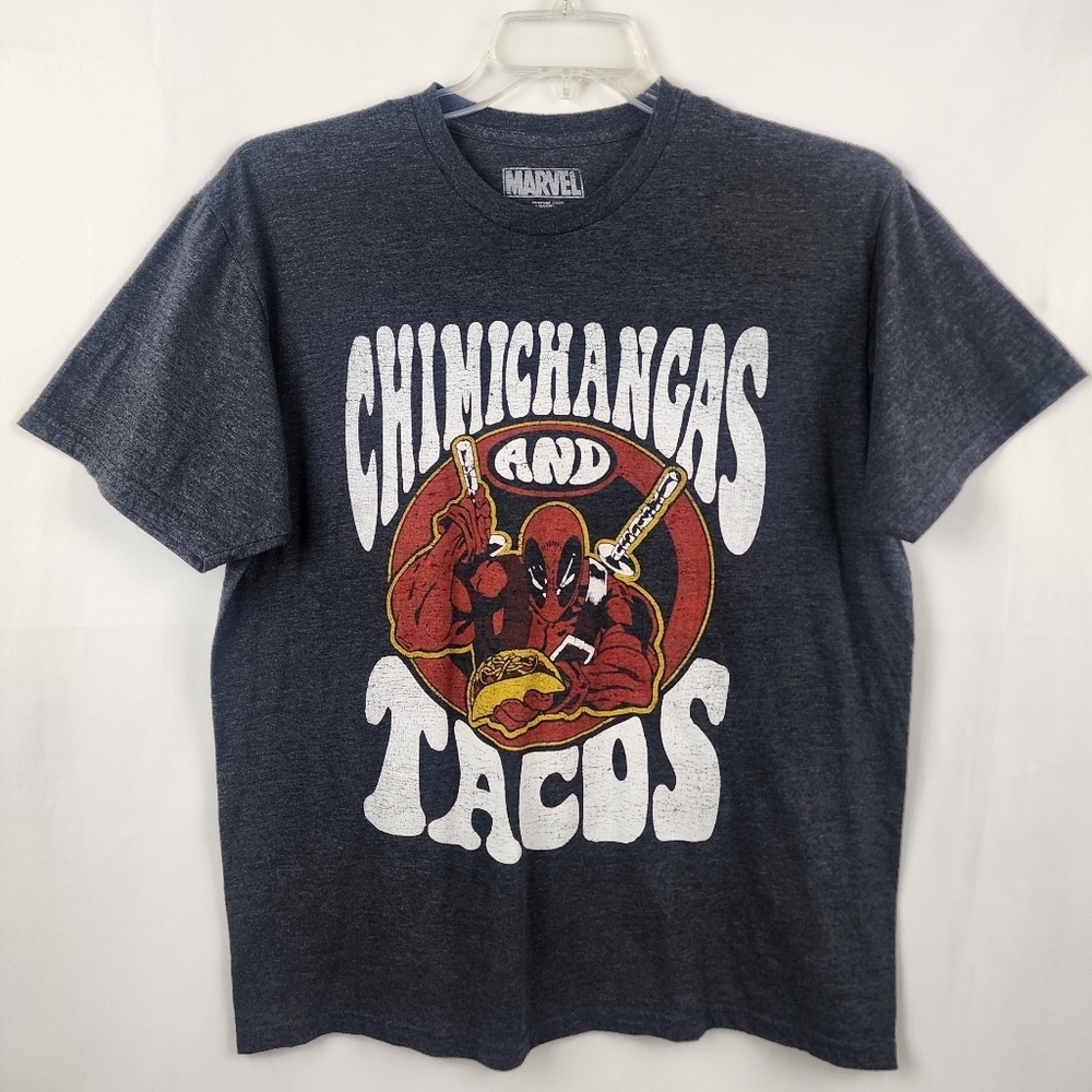 Marvel Gray Chimichangas And Tacos Graphic Short Sleeve T-Shirt for Men Size L